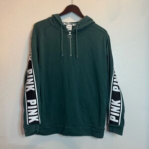 VS PINK Forest Green Pullover Hoodie Logo Sweatshirt Jacket Quarter Zip